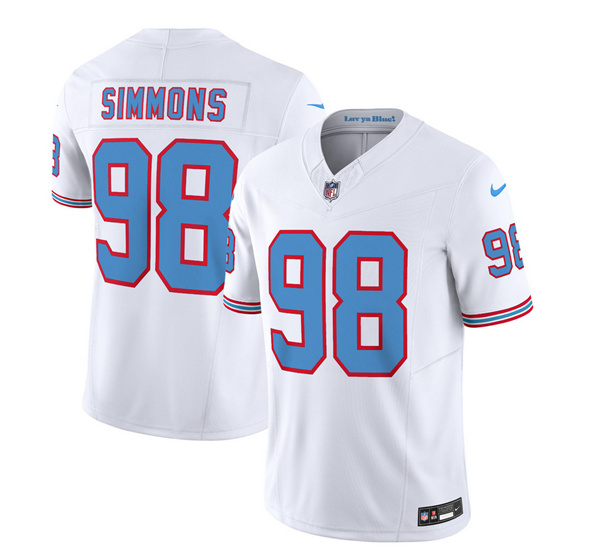 Men's Tennessee Titans #98 Jeffery Simmons White 2023 F.U.S.E. Vapor Limited Throwback Football Stitched Jersey
